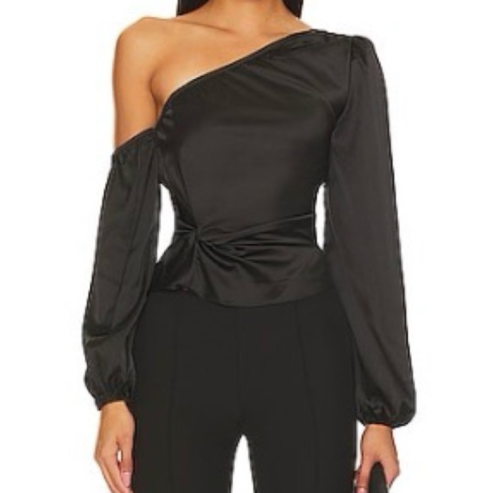 Heartloom Black One-Shoulder Knot Detail Blouse